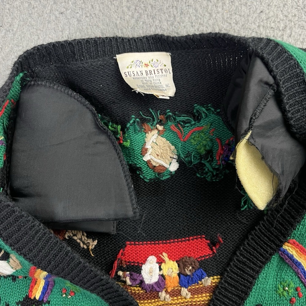 Vintage 90s Susan Bristol Cardigan Sweater Noah's Ark Rainbows Womens Medium - Picture 4 of 8